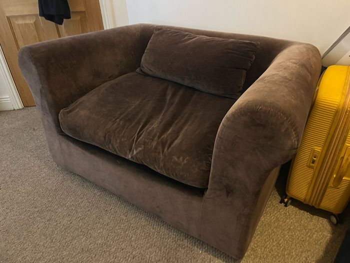 Habitat Velvet Loveseat, 1.5 Seater Sofa, Armchair, Brown