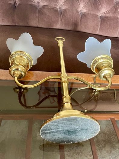 Vintage Repro Double Arm Student Library Desk Lamp Brass Finish 1970s