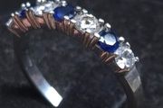 Vintage 9ct White Gold Blue &amp; Clear Stone Eternity Ring  Size 53