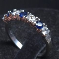 Vintage 9ct White Gold Blue & Clear Stone Eternity Ring  Size 53