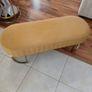 Yellow velvet bench with gold-tone curved legs Image 3