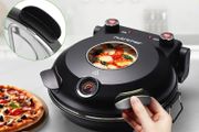 Electric Indoor Pizza Oven, 30cm Countertop Cooker, Black Temp Control, Viewing Window, Non-Stick Stone, Heats to 425C, Easy Clean Pizza Maker for Home