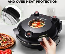 Electric Indoor Pizza Oven, 30cm Countertop Cooker, Black Temp Control, Viewing Window, Non-Stick Stone, Heats to 425C, Easy Clean Pizza Maker for Home