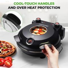 Electric Indoor Pizza Oven, 30cm Countertop Cooker, Black Temp Control, Viewing Window, Non-Stick Stone, Heats to 425C, Easy Clean Pizza Maker for Home