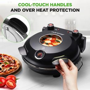 Electric Indoor Pizza Oven, 30cm Countertop Cooker, Black Temp Control, Viewing Window, Non-Stick Stone, Heats to 425C, Easy Clean Pizza Maker for Home