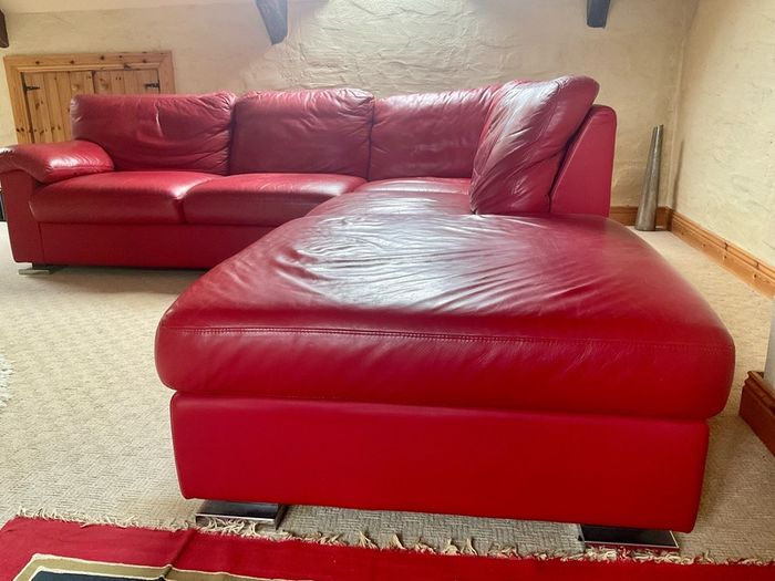 Genuine Leather Sofa & Poof