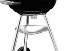 BBQ Grill with Porcelain-Enamelled Lid & Bowl, Tripod Stand & Wheels, Chromed Grill Grate Black
