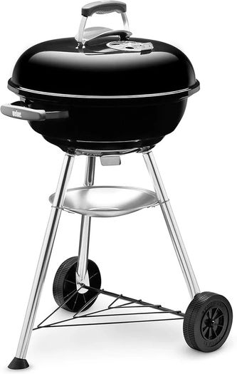 BBQ Grill with Porcelain-Enamelled Lid & Bowl, Tripod Stand & Wheels, Chromed Grill Grate Black
