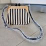 Zara Canvas Striped Wooden Clutch Bag in cream/black Image 7