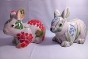Vintage Rabbits PARK ROSE BRIDLINGTON Statue, Pastel Colors, Pink Grey Floral Figurine, Glazed Earthenware, Easter, England Decor, Chubby Chic great gift present collection of vintage fine bone china