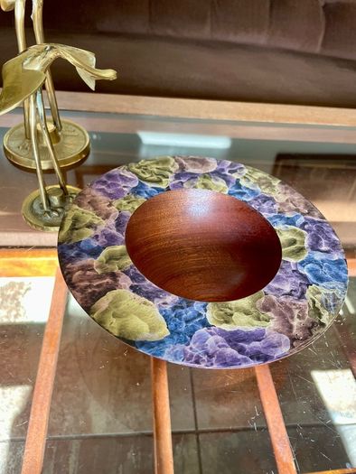 Hand Lathed Signed Coloured Edge Bowl Solid Mahogany