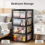 4 Drawer Large Plastic Storage Unitr,Sturdy Drawer Tower Organizer, Home Office School Kids Toy Bedroom Storage Solution, With See Through Drawers for Home Office Crafts Black Clear Image 5