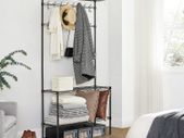 coat rack, wardrobe, made of metal, clothes rack, with adjustable shoe rack, 16 double hooks, large, 90 cm long, for hat, bag, umbrella, hallway, black