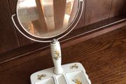 Vintage yellow rose pattern ceramic cottagecore shaving/ beauty mirror