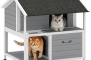 Outdoor Cat House, Outdoor Cat Shelter, Waterproof, Folding Roof, Spruce Wood, 80 x 93 x 95, Gray
