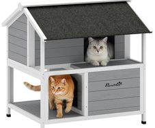 Outdoor Cat House, Outdoor Cat Shelter, Waterproof, Folding Roof, Spruce Wood, 80 x 93 x 95, Gray