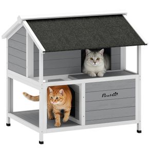 Outdoor Cat House, Outdoor Cat Shelter, Waterproof, Folding Roof, Spruce Wood, 80 x 93 x 95, Gray