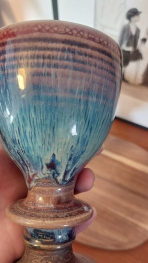 Wonderful Pair of Studio Art Pottery Goblets by Martin Branch Lyre Pottery, Cloncorban, Rossmore, Clonakilty, West Cork in a Fabulous Colourful Variegated Glaze. Pair Two