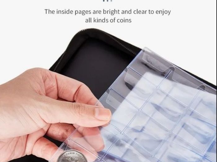 Zipper Faux Leather Case 360 Large Capacity Coin Collection Book Size Grid Mixed Coin Stamp Collection Book Badge Sticker High-end Protective Cover Hot Stamping Storage Book