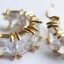 Vintage Gold Plated Huggie Hoop Earrings Cubic Zirconia Stones Image 8