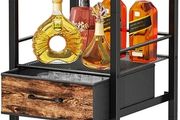 Wine Racks Free Standing- 4-Tier Stepped Drinks Cabinet Home Bar with Fabric Drawer, Wine Cabinet Wine &amp; Glass Organizer, Bar Cabinets for Living Room, Kitchen, or Dining Room