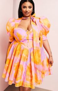 new ASOS LUXE Curve sweetheart cut out puff multi color size 16