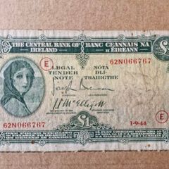 1 Pound Lady Lavery 1/9/44 E (war Code) Irish Note