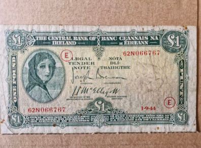 1 Pound Lady Lavery 1/9/44 E (war Code) Irish Note