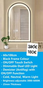 LED Bathroom Mirror 60x100cm Black Frame Demister