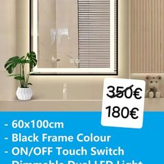LED Bathroom Mirror 60x100cm Black Frame Demister