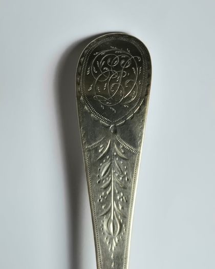 Sterling silver antique Spoon, George Gray, 1795. Very rare with added detail.