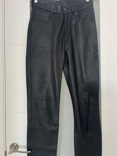 Unsigned black leather trousers jeans style Sz 8UK  W28 L 32