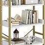 Bookcase 5 Tiers, Floor Standing Book Shelf, Wooden Shelf and Stable Steel Frame Shelving Units with 4 Hooks Industrial Storage Shelf for Living Room, Home Office, Gold Bookshelf Image 5