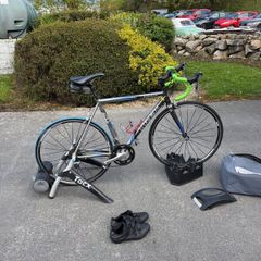 Road bike , trainer,and shoes