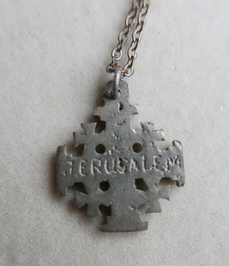 Vintage Jerusalem Cross Pendant Necklace 19" length