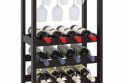 Wine Rack with Glass Holder &amp; Table Top, 16 Bottles Storage, Floor Free Standing Bamboo Display Shelves for Home, Kitchen, Pantry, Cellar, Bar (MULTIPLE COLOURS)