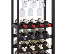 Wine Rack with Glass Holder & Table Top, 16 Bottles Storage, Floor Free Standing Bamboo Display Shelves for Home, Kitchen, Pantry, Cellar, Bar (MULTIPLE COLOURS)