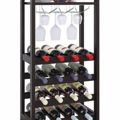 Wine Rack with Glass Holder & Table Top, 16 Bottles Storage, Floor Free Standing Bamboo Display Shelves for Home, Kitchen, Pantry, Cellar, Bar (MULTIPLE COLOURS)