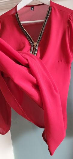 RLINEA red embellished zip layered top Sz L (Fit 12-14K)