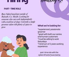 Part-time dog grooming position with full-time available from December