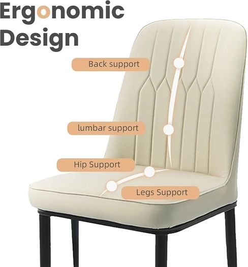 Dining Chairs Set of 2 Off-White Upholstered High Back Kitchen chair with Non-Slip Metal Legs, Easy to Clean Home Chairs for Dining Room Living Room Bedroom Kitchen Lounge