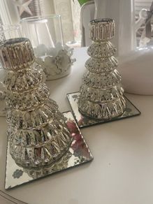 ShabbyChic Set of 2 Crackled Glass Candle Holders and Also Laura Ashley Mirror Bases for sale too 2e each