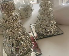 ShabbyChic Set of 2 Crackled Glass Candle Holders and Also Laura Ashley Mirror Bases for sale too 2e each