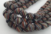 Vintage African Style MultiColor Stripe Black 7mm-8mm Glass Beads Necklace Strand