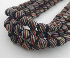 Vintage African Style MultiColor Stripe Black 7mm-8mm Glass Beads Necklace Strand