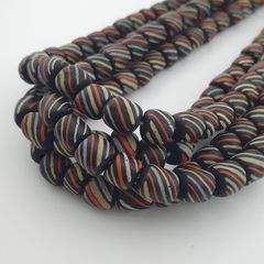 Vintage African Style MultiColor Stripe Black 7mm-8mm Glass Beads Necklace Strand