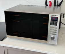 PowerPoint Microwave Silver and Black Glass