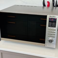 PowerPoint Microwave Silver and Black Glass