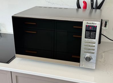 PowerPoint Microwave Silver and Black Glass