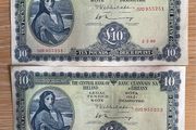 1969 Lady Lavery 10 Pound Banknotes X 2 in Sequence